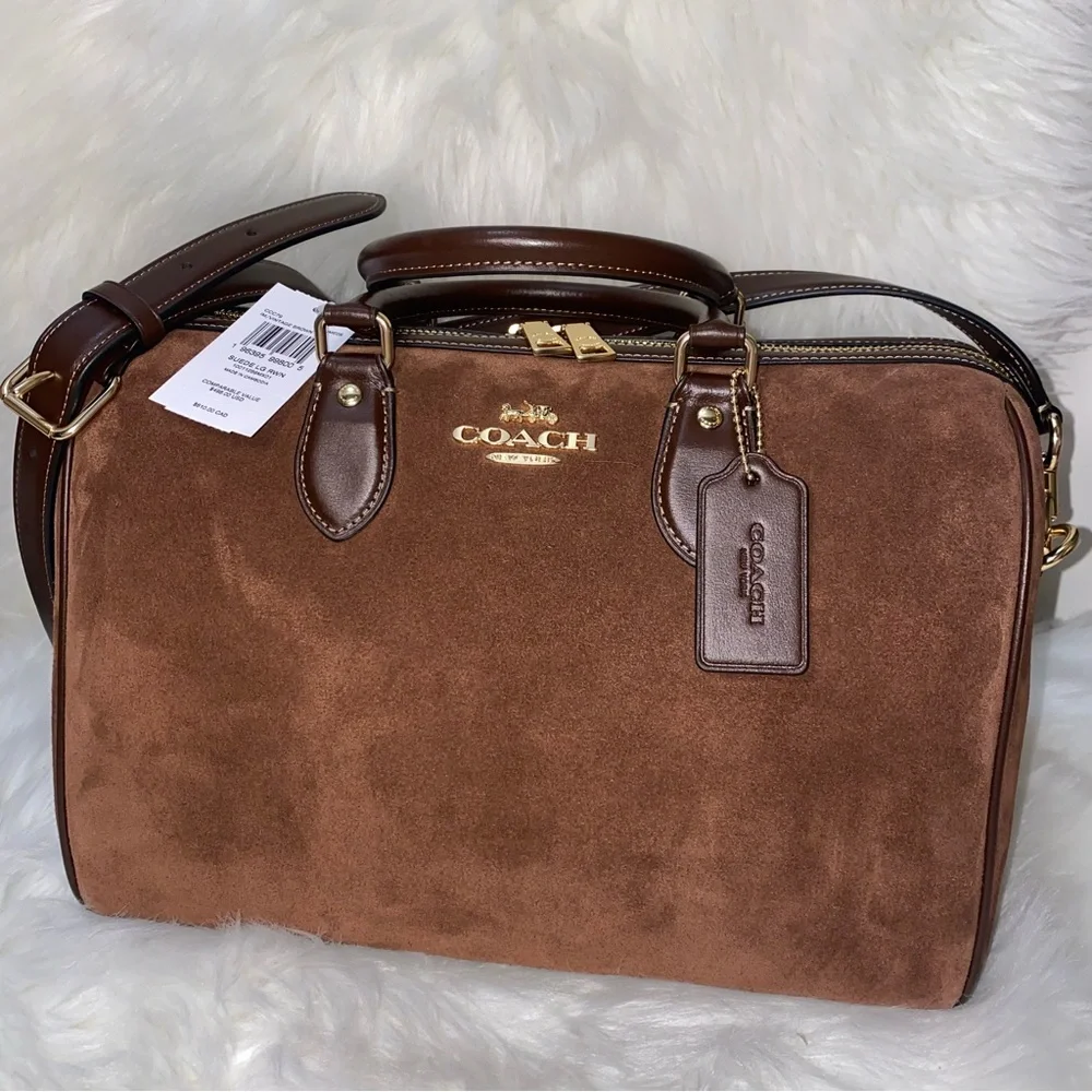 Coach 🤎 Large rowan satchel Suede New purse - Picture 14 of 14